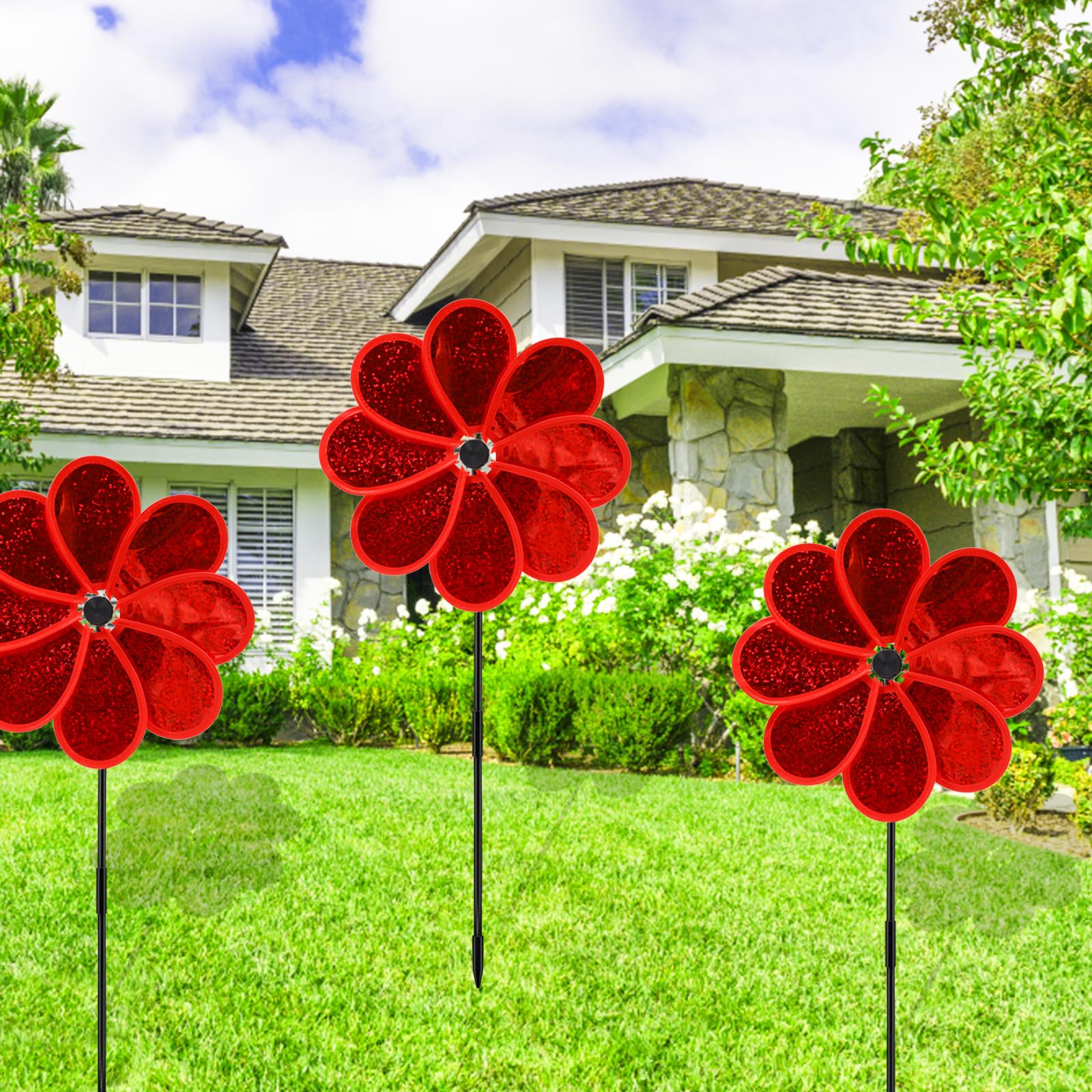Garden partyプリン Amazon.com: 4PCS Flower Wind Spinner Sparkly Lawn Pinwheel 11.8